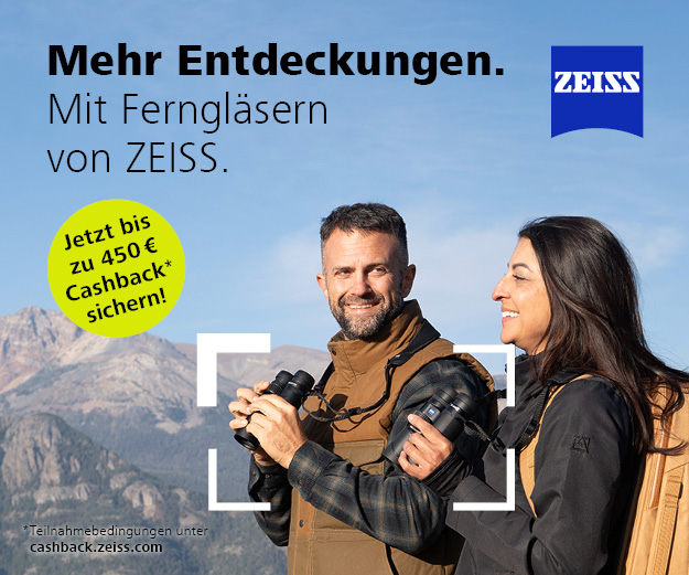 Werbebanner mit zwei Personen mit Fernglas